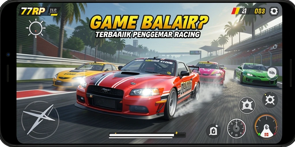 Screenshot gameplay 77RP menunjukkan aksi balapan yang mendebarkan.
