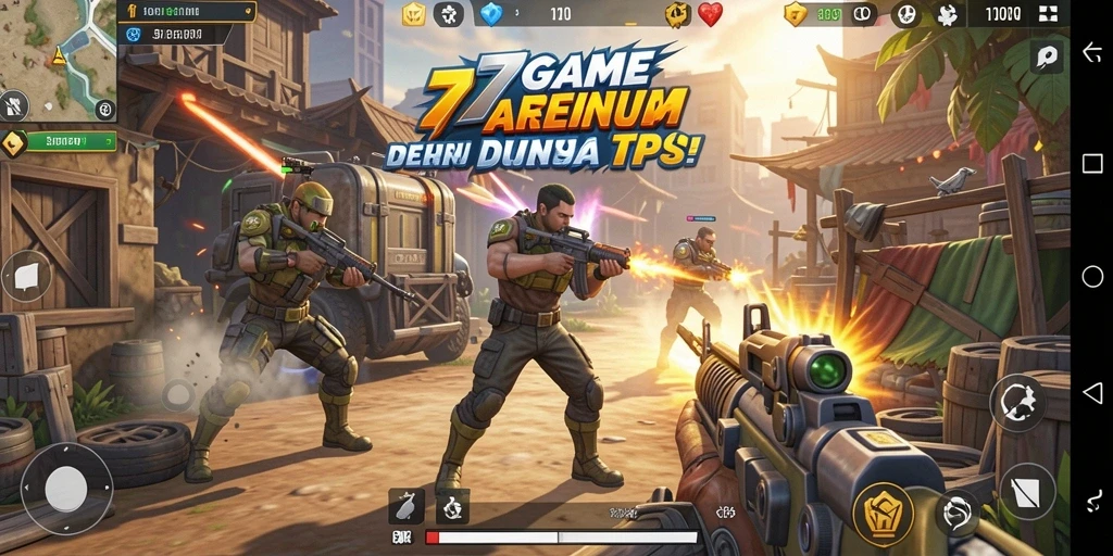 Tampilan gameplay seru dalam pertarungan TPS yang mendebarkan.
