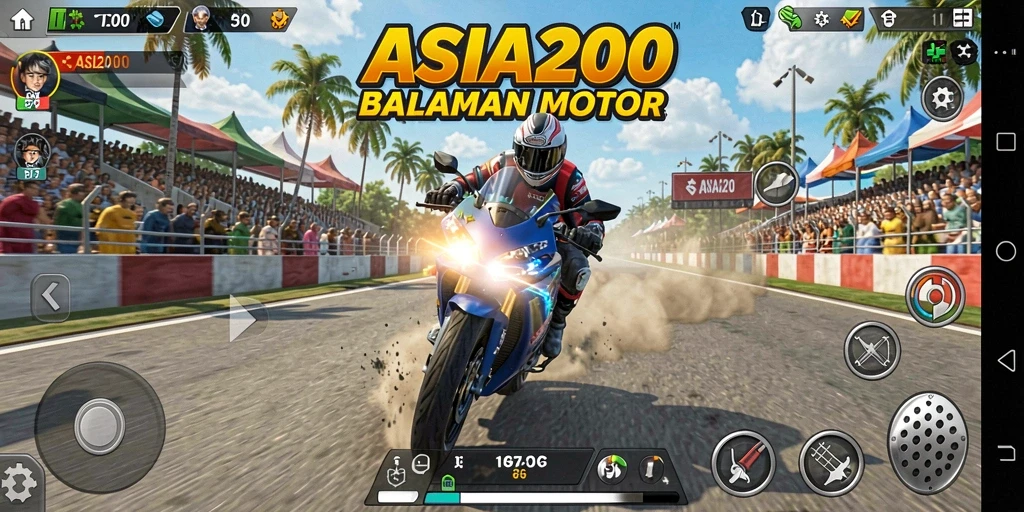Tampilan gameplay mendebarkan dari ASIA200 dengan adrenalin balapan motor.