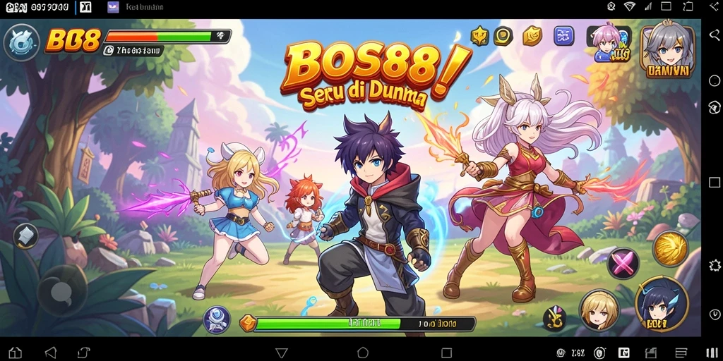 Screenshot gameplay <strong>BOS88</strong> menampilkan karakter anime yang beraksi dalam pertempuran epik.