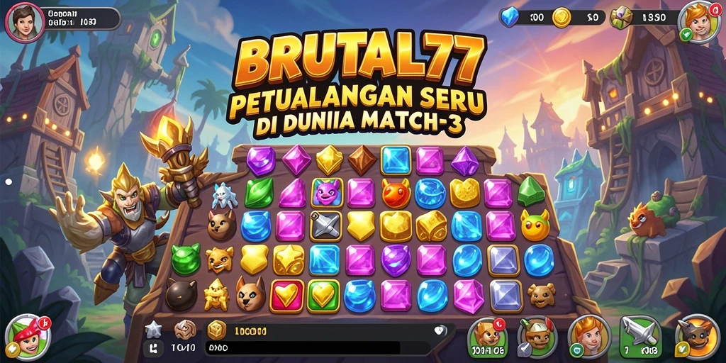 Screenshot gameplay BRUTAL77 menunjukkan serunya permainan Match-3.