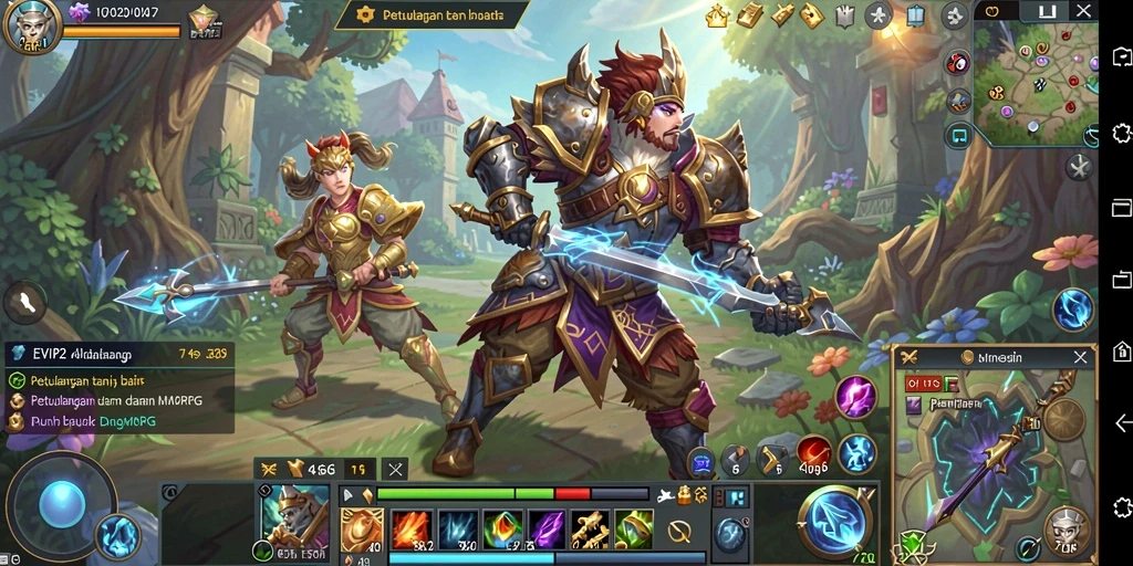 Screenshot EVIP2 memperlihatkan karakter bertarung dalam dunia fantasi MMORPG yang menakjubkan.