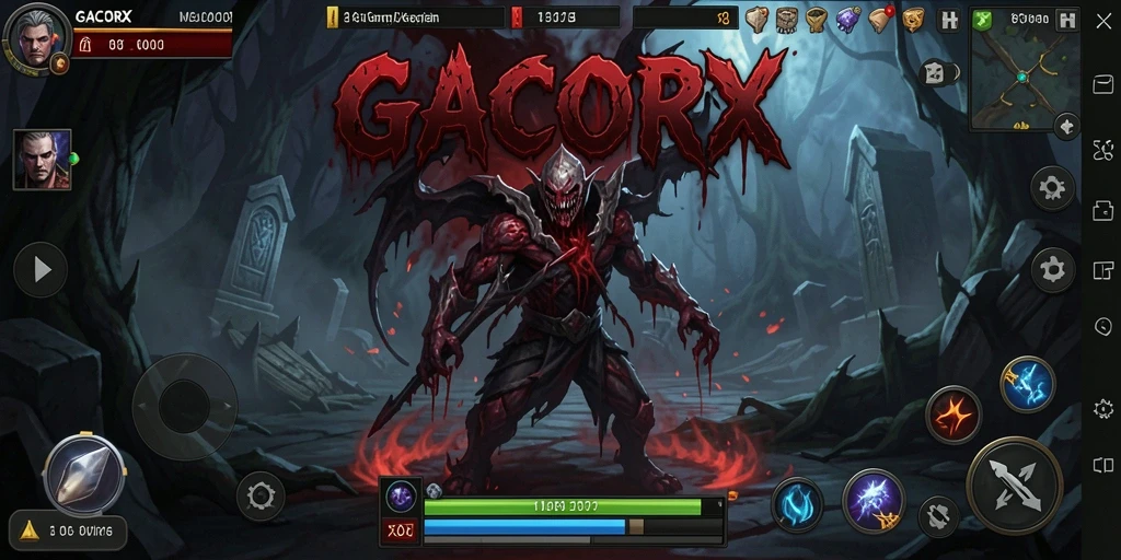 Tampilan screenshot gameplay GACORX yang menampilkan suasana horor yang mendalam.