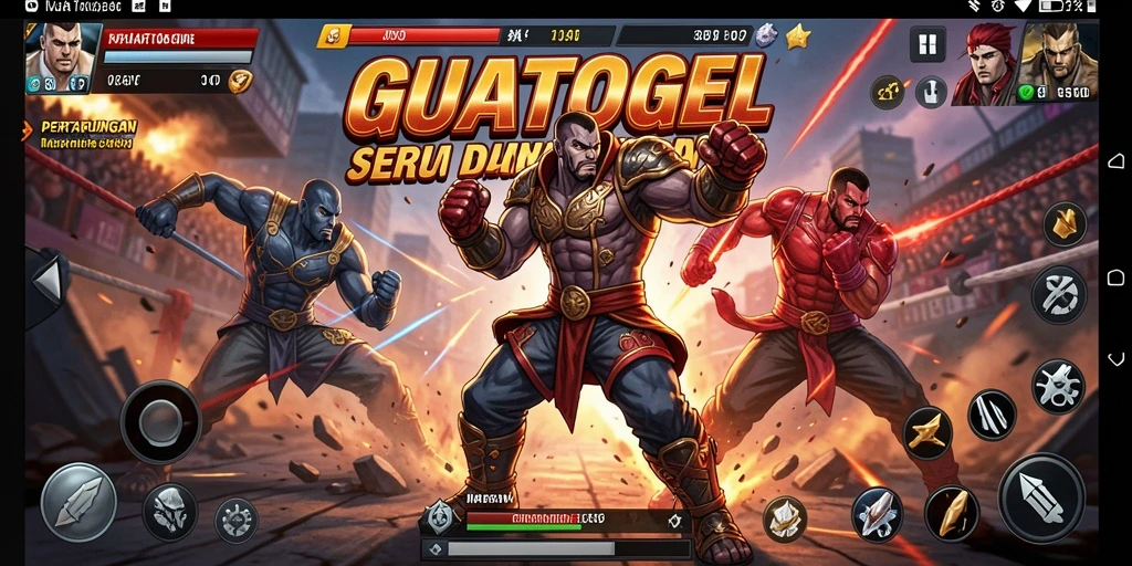 Screenshot utama GUATOGEL menampilkan aksi pertarungan yang intens.
