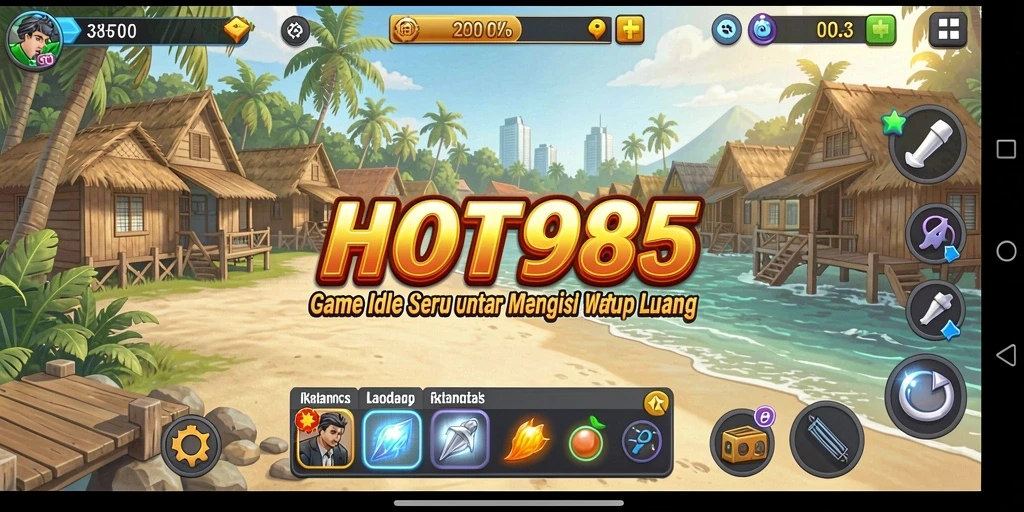 Screenshot gameplay HOT985 menampilkan karakter yang sedang mengumpulkan sumber daya.