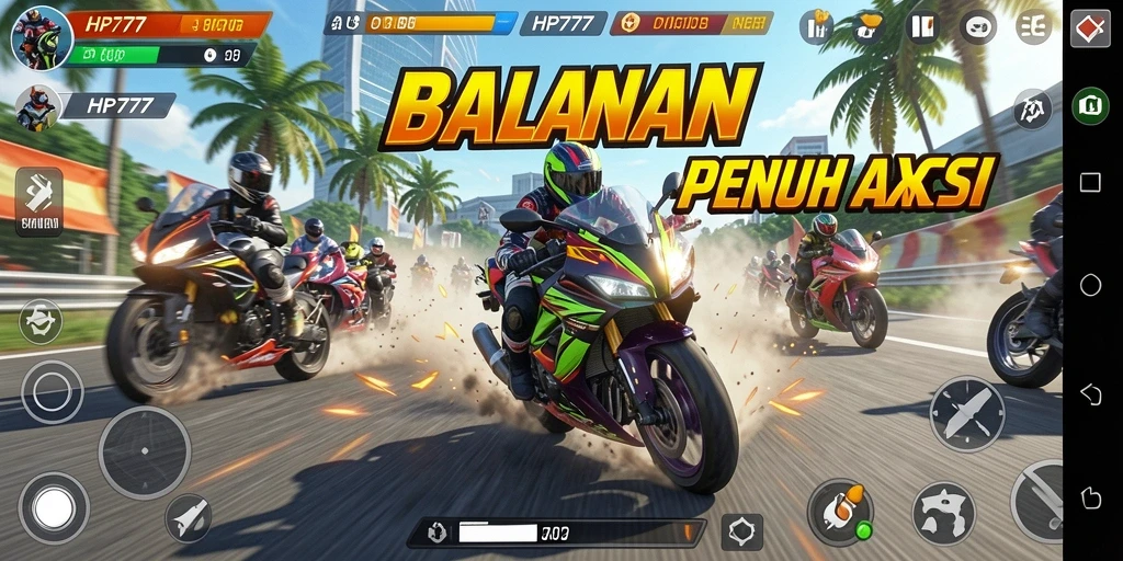 Gameplay balapan motor yang mendebarkan dalam HP777.