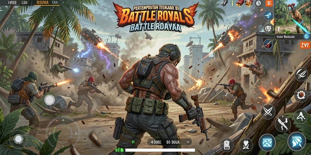 Tampilan gameplay seru di HR89 dengan aksi pertempuran Battle Royale.