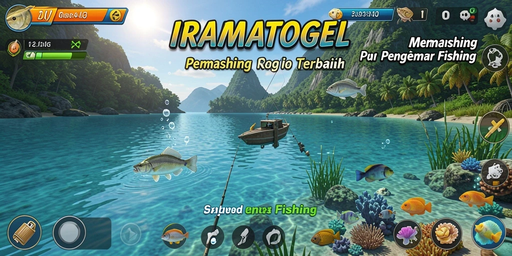 Tampilan gameplay IRAMATOGEL yang menarik saat memancing di berbagai lokasi.