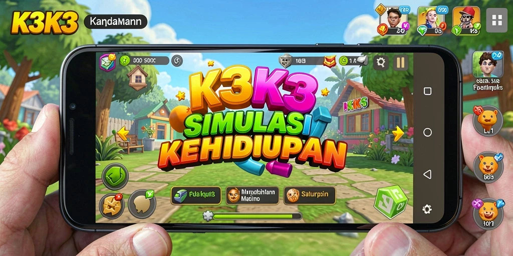 Tampilan gameplay K3K3 dengan berbagai karakter dan interaksi menarik.