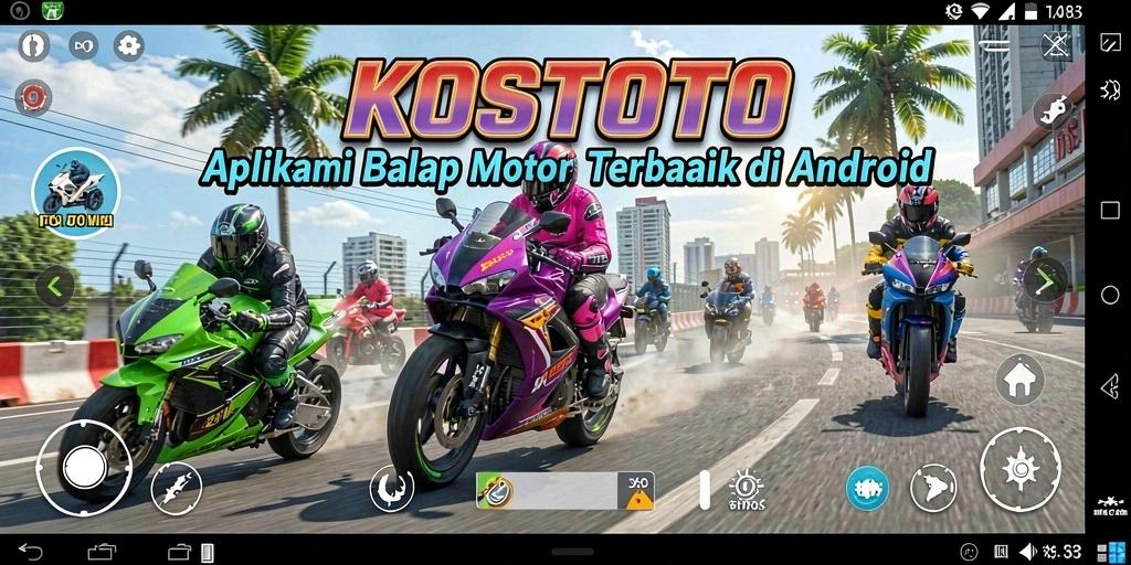 Gameplay mendebarkan dari KOSTOTO dengan motor dan trek balap.