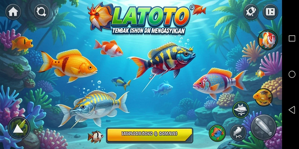 Screenshot LATOTO menampilkan aksi seru dalam menangkap ikan.