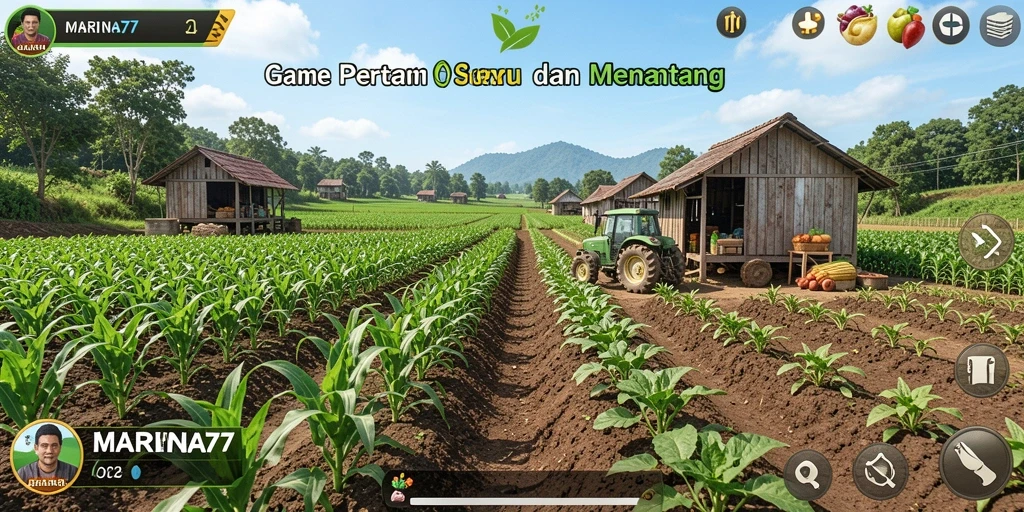 Screenshot gameplay MARINA77 menampilkan aktivitas bertani yang seru dan grafis yang menawan.