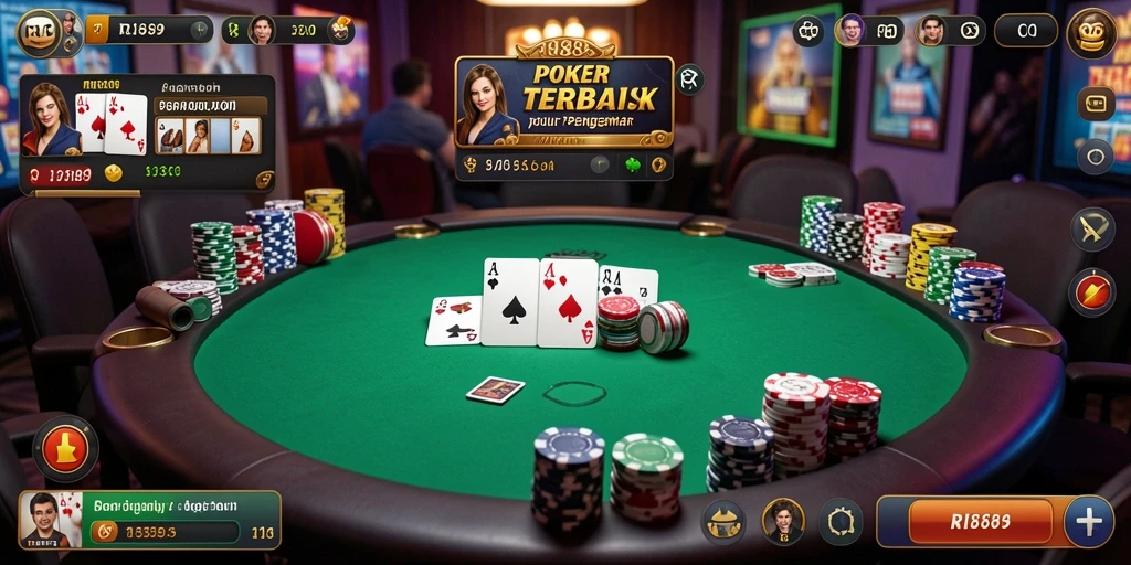 Tampilan gameplay seru di RI889 dengan pemain berinteraksi dalam poker.