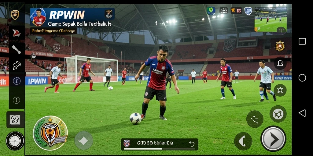 Tampilan gameplay seru dalam RPWIN dengan aksi sepak bola yang mendebarkan.