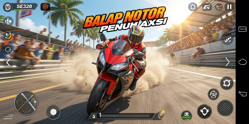 Tampilan gameplay SE328 yang mengesankan dengan kecepatan tinggi dan trek menantang.