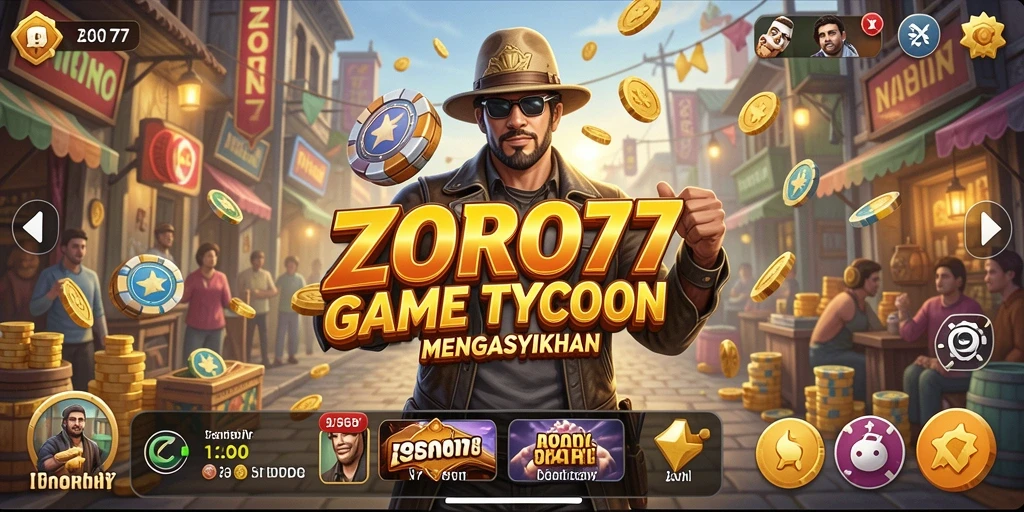 Tampilan menarik gameplay ZORO77 saat membangun kerajaan bisnis.